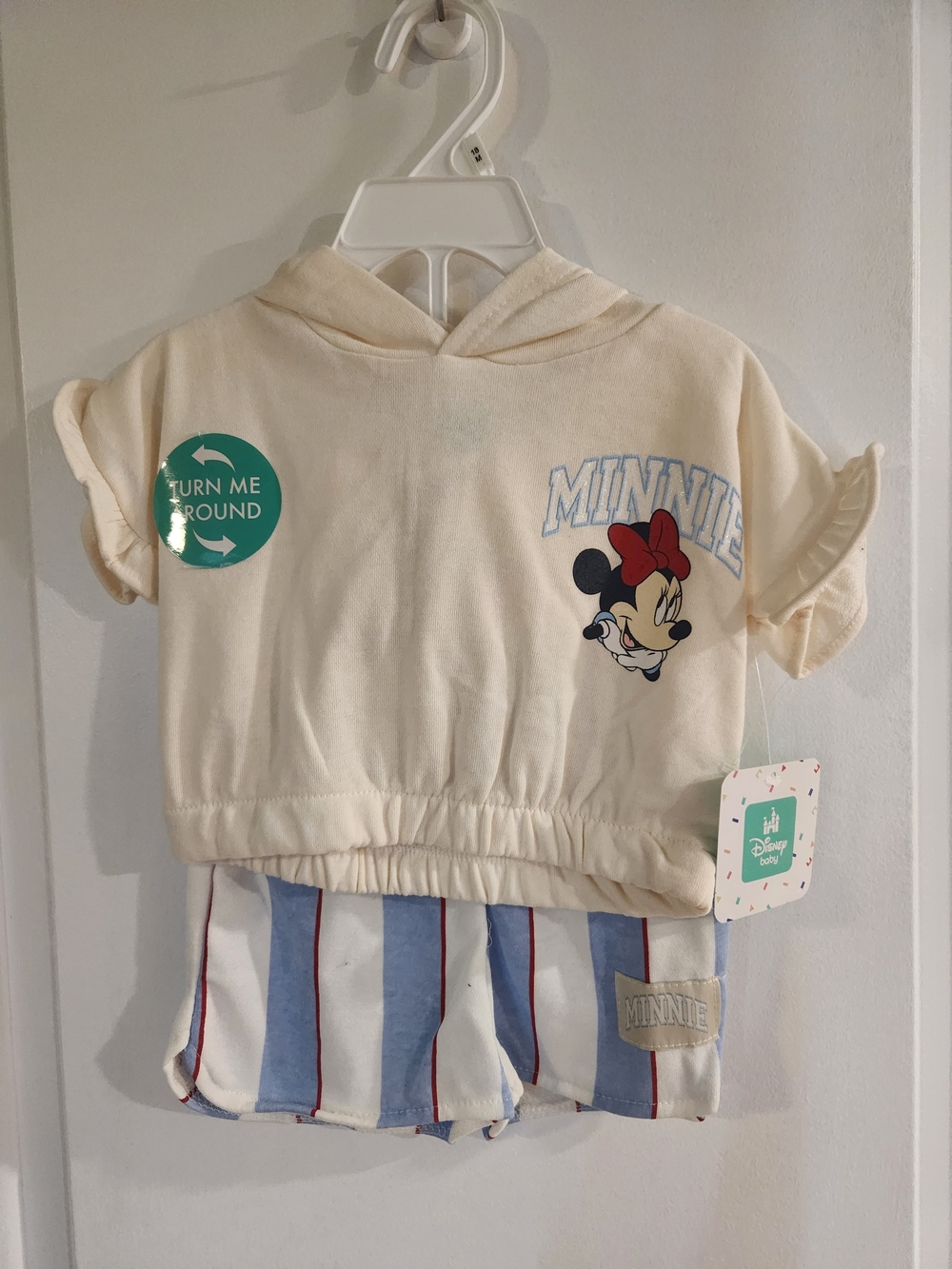 Disney Minnie Cropped Hoodie Set in Cream & Light Blue